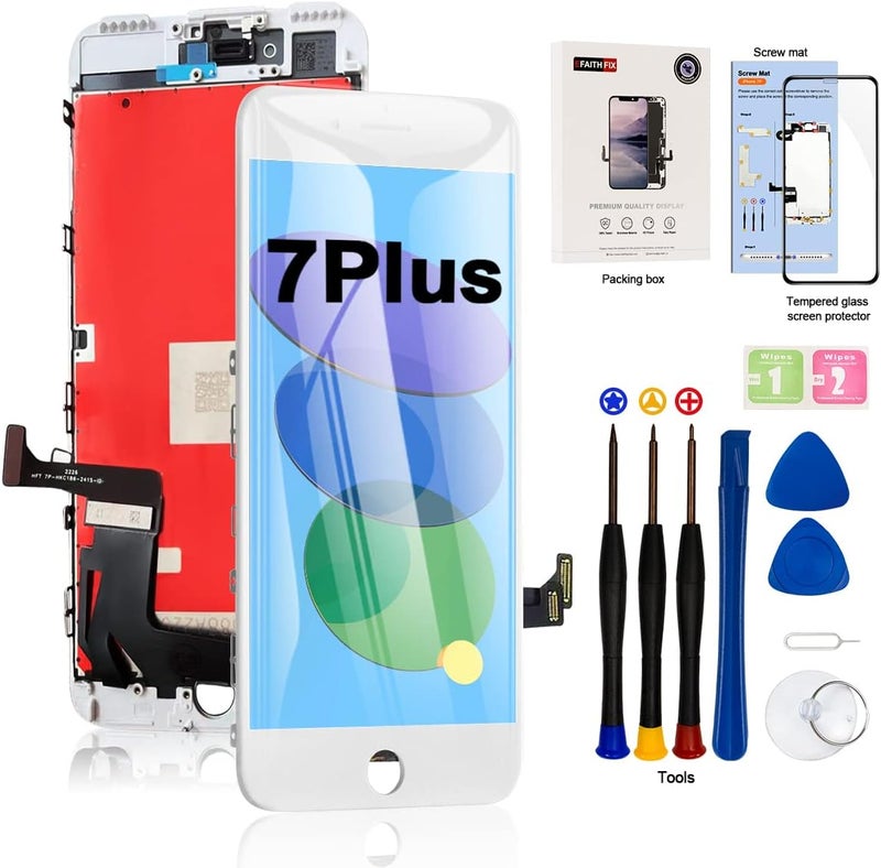 EFAITHFIX Store for iPhone 7 Plus LCD Screen Replacement White 5.5 Inch Frame Assembly LCD Display 3D Touch Screen Digitizer with Repair Tools Kit Tempered Glass Screen Protector for A1784, A1785, A1661 - Image 1